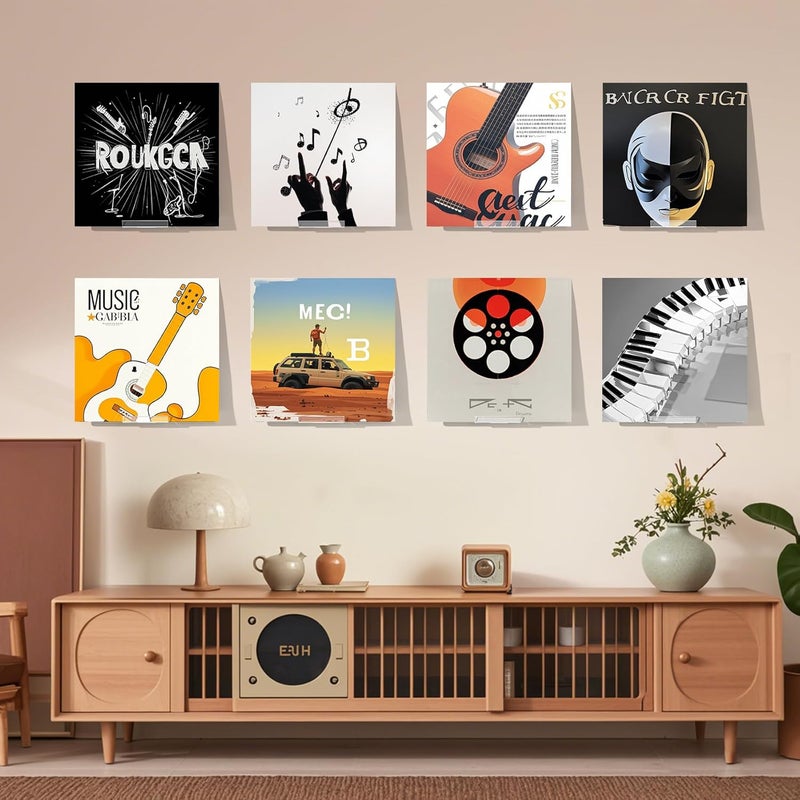HEKORE 12 Pack Vinyl Record Display Shelf Wall Mount No Drill, Self Adhesive Clear Acrylic Album Holder, Invisible Floating Shelves for Wall, CD Shelf, Kids Bookshelf, Suitable for Home Office - Image 2